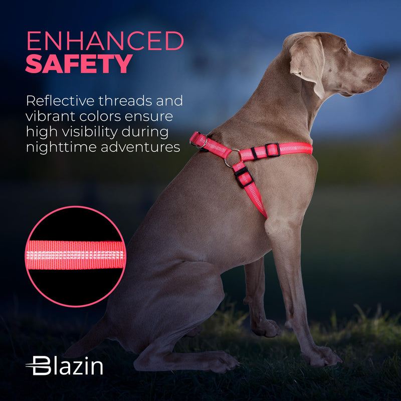 BLAZIN Reflective Dog Harness - 'Color Me Happy!' Adjustable Step-in Reflective Nylon Vest Harness - Neoprene Padded for Extra Comfort (Large, Pink) Hot Pink Large - PawsPlanet Australia