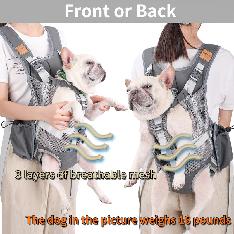 Dog Carrier Backpack - Legs Out Front Facing Pet Carrier Backpack for Small Medium Dogs, Hands-Free Dog Front Carrier, Easy-fit Adjustable Dog Carrying Backpack for Walking Hiking Bike and Motorcycle Grey - PawsPlanet Australia