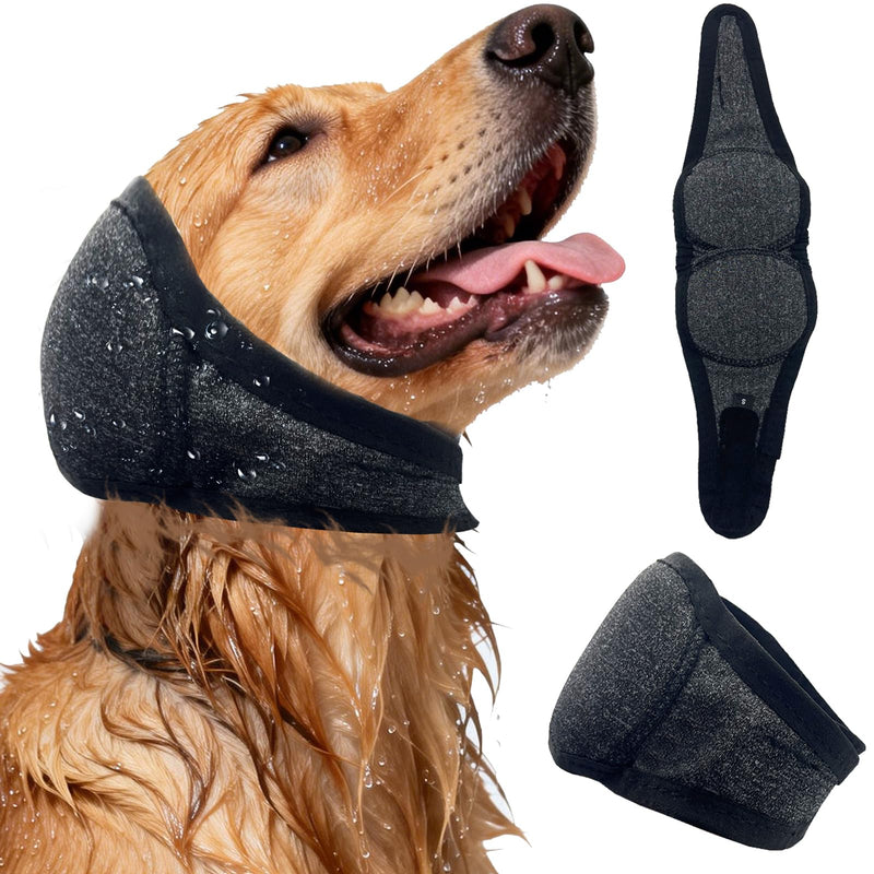 NEW Dog Ear Muffs Noise Protection Anxiety Relief for Fireworks Thunder, No Flap Ear Wrap Ear Covers for Bathing Swimming Grooming, Waterproof Elastic Adjustable Dog Snood Comfortable & Quiet(Grey, L) 1-Pack: Try It First