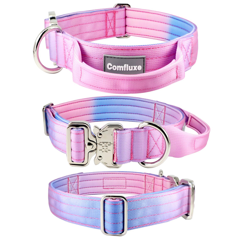 Tactical Dog Collar, Wide Thick Heavy Duty Dog Collar with Handle, Soft Neoprene Padded Military-Grade Nylon Training Collar with Quick Release Metal Buckle for Large Dogs (Pink, L,XL) Pink - PawsPlanet Australia
