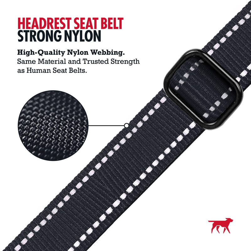 Tuff Pupper Dog Seat Belt for Car Headrest | Adjustable Length Dog Car Harness Restraint | Heavy-Duty Aviation Aluminum Carabiner & Tactical Buckle | Universal Fit for Small, Medium & Large Dogs Black Headrest Attachment - PawsPlanet Australia