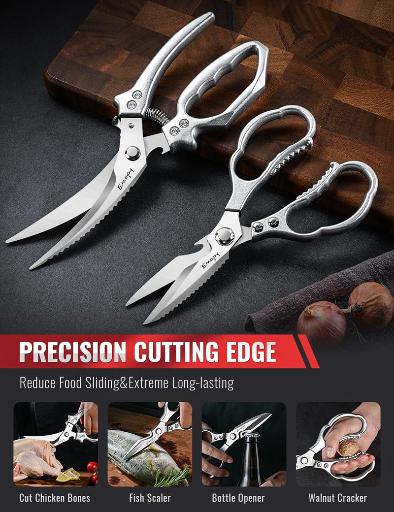 Emojoy 2-Piece Kitchen Scissors Set with Poultry Shears, Japanese Stainless Steel Kitchen Shear, All Purpose Scissor for Food, Chicken Bones, Dishwasher Safe - PawsPlanet Australia