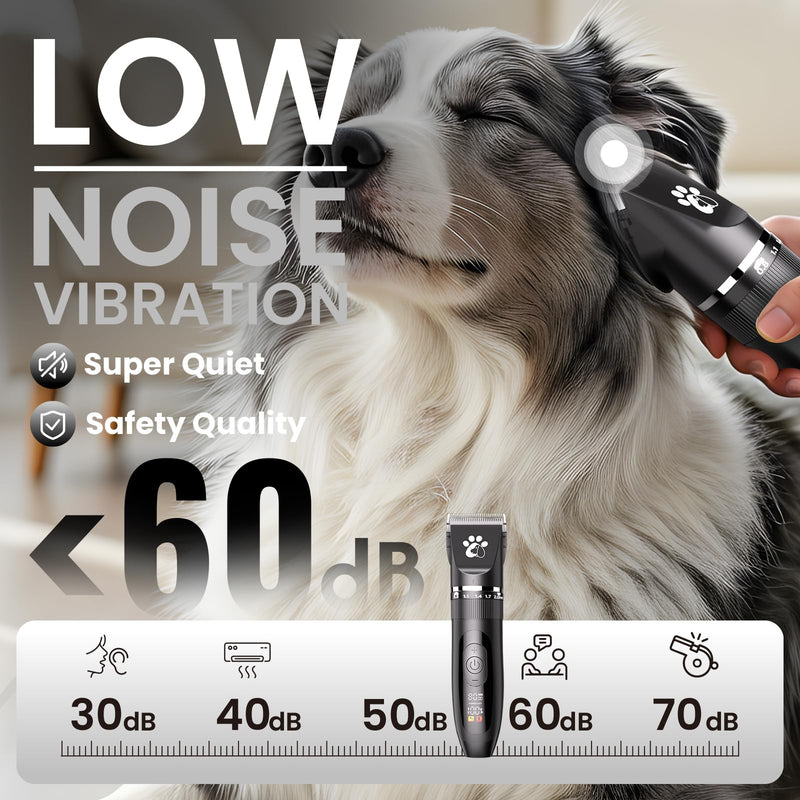 Dog Clippers for Grooming, 3-Speed Low Noise Cordless Pet Grooming Kits with Ceramic Blades & LED Display for Dogs Cats Full Coat Hair - PawsPlanet Australia