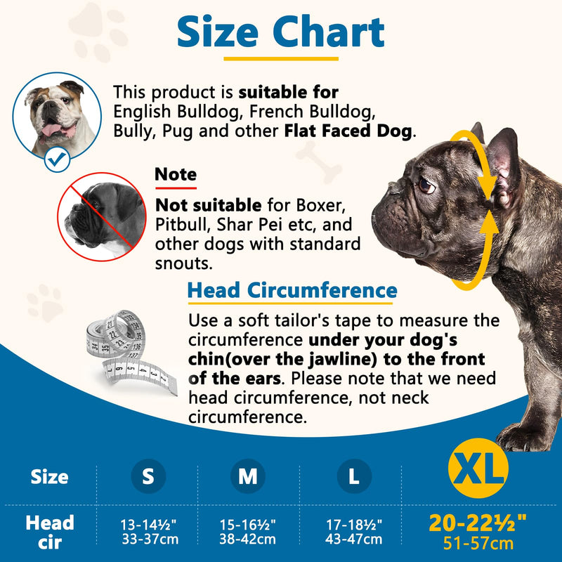 BARKLESS Short Snout Dog Muzzle, Soft Silicone Flat Faced Muzzle for French Bulldog Shih Tzu and Pug for Biting Chewing Licking and Grooming, Allows Panting Black XL（Head 20-22½"） - PawsPlanet Australia