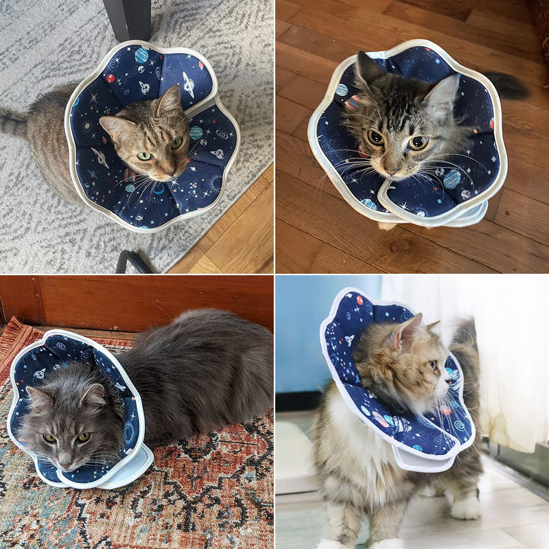 Soft Cat Cone, Adjustable Cat Recovery Collar After Surgery to Prevent Licking Wound, Protective Cat Neck Cone, Comfortable Pet Elizabethan Collar for Cats Kittens and Puppies (Medium) Medium / Planet pattern