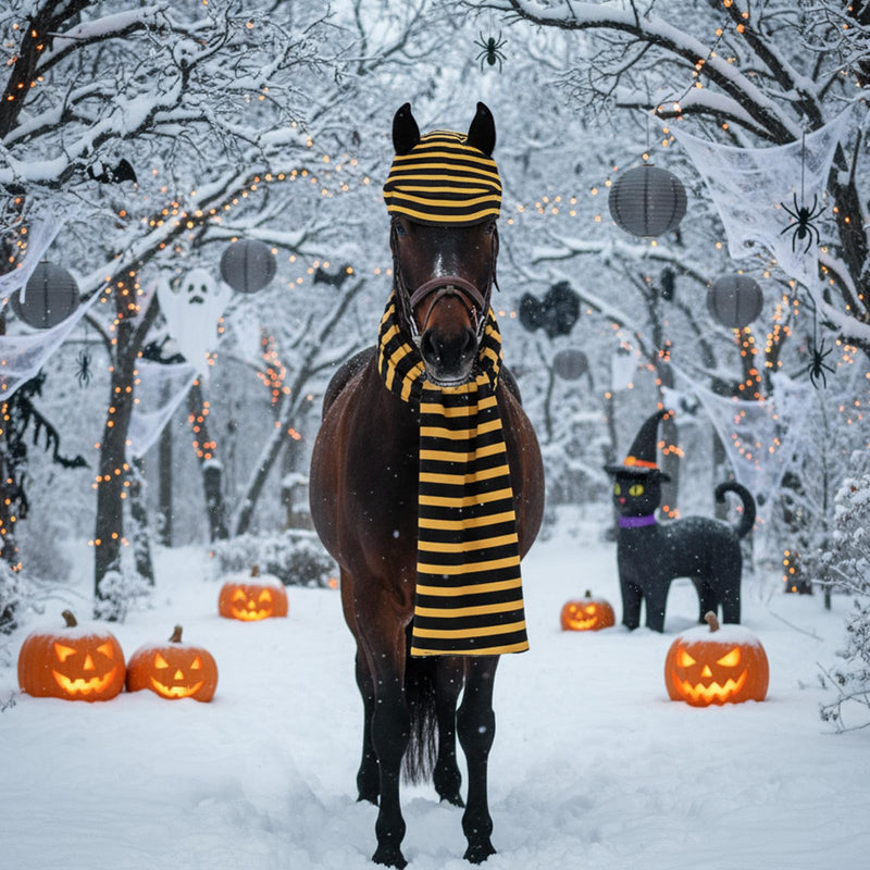 Paterr 2 Pcs Halloween Horse Scarf Hat Outfits Accessory Striped Scarf Hat for Horse Parade and Parties Costume Accessories Tan, Black