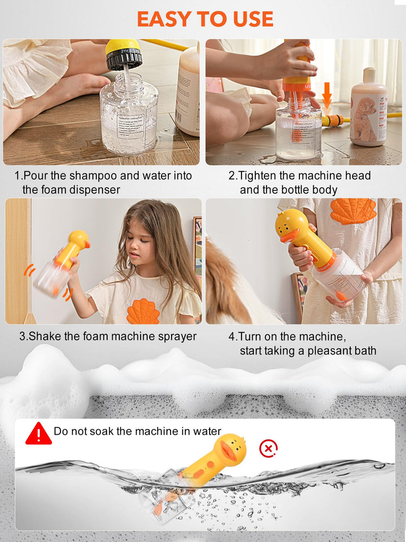 Dog Foaming Soap Dispenser, Automatic Electric Dog Shampoo Foamer Sprayer, Rechargeable Ducky Foaming Dog Shampoo Sprayer for Dog and Cat Bathing, Bathroom, Kitchen, Toilet Cleaning - PawsPlanet Australia