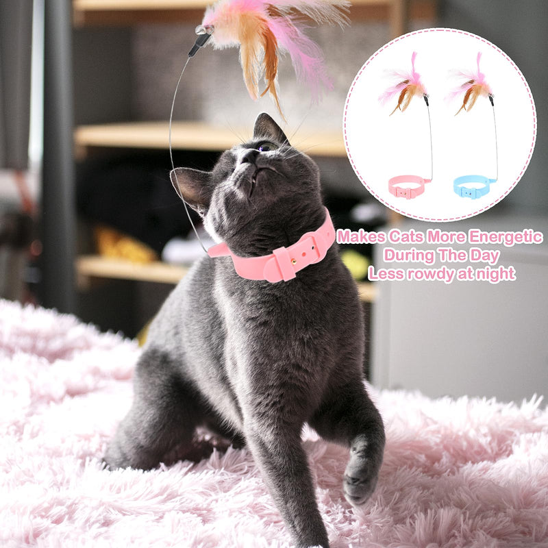 Cat Collar Toys, Cat Teasing Wand with Silicone Collar Adjustable Cat Wand Toy, Funny Cat Stick, Interactive Self Playing Toys Feather Bell for Indoor Cat Playing Training(Blue, Pink) - PawsPlanet Australia