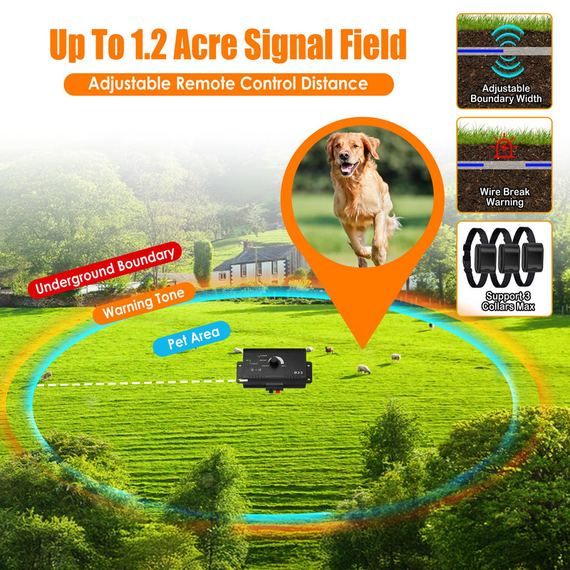 Electric Fence for Dogs, Underground Dog Fence System, Rechargeable Upgraded Electric Dog Fence with 2 Rechargeable Waterproof Collars, Tone & Shock Correction, 984Ft Underground Boundary - PawsPlanet Australia