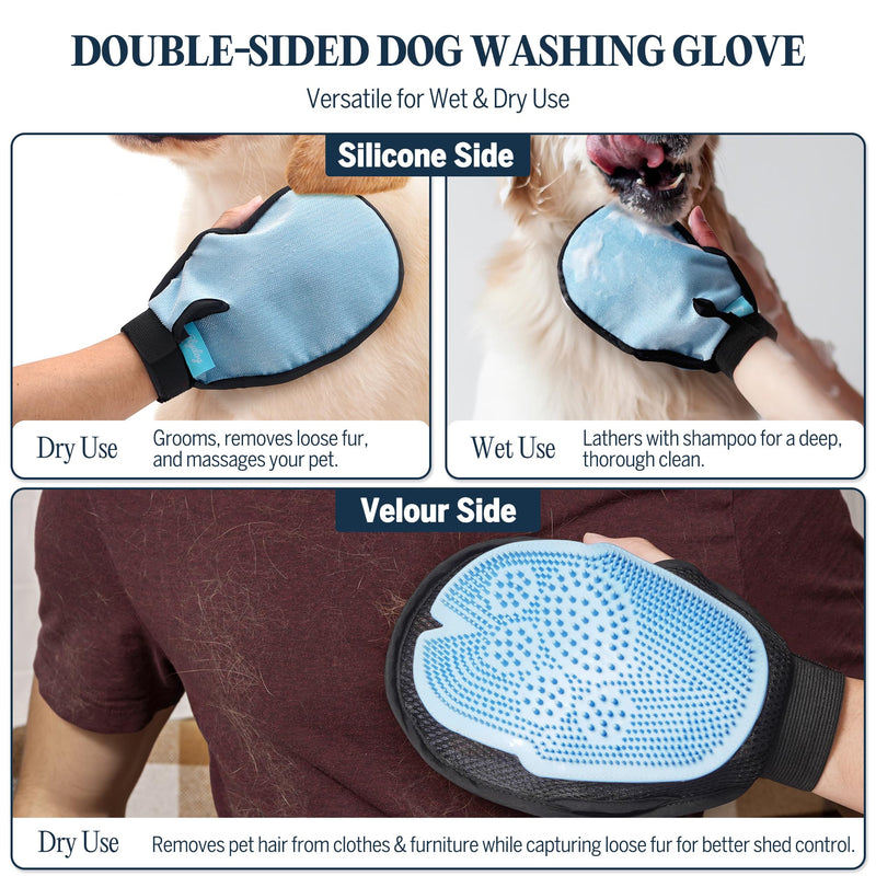 FlyDog Dog Grooming & Dental Care Kit, Dog Toothpaste & 360° Toothbrush, Finger Brush+ Waterless Dry Shampoo Foam with Grooming Glove, Plaque & Tartar Removal, Fresh Breath, Peanut Butter