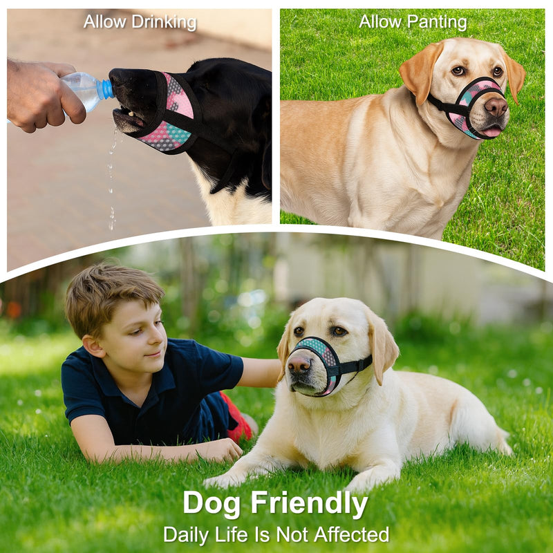Dog Muzzle with Escape-Proof Elastic Neck Collar, Soft Breathable Air Mesh Mouth Cover Stops Biting Barking Chewing Allows Drinking Panting, Adjustable Muzzle for Small Medium Large Dogs Black/Pink M - PawsPlanet Australia