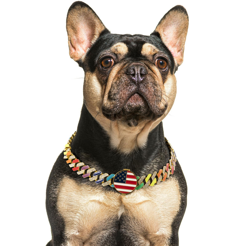 Gold Chain Dog Collars with Personalized, Diamond Collar Cuban Link 19MM Strong Heavy Duty Chew Proof, Dog Collar with AirTag Holder, Pet Collar for Small Medium Large Dogs (L:18"-22") L:18"-22"