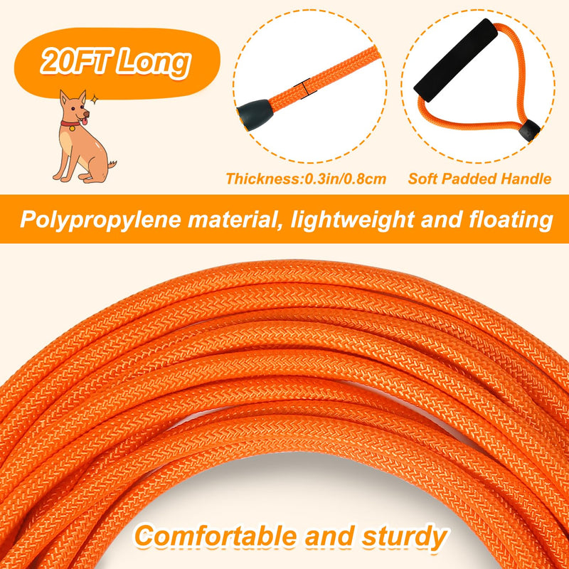 Vivifying Floating Long Dog Leash, 20FT Dog Training Leash, Lightweight Dog Check Cord Rope Leash with Comfortable Handle for Outside, Hiking, Swimming, Beach and Lake Orange - PawsPlanet Australia