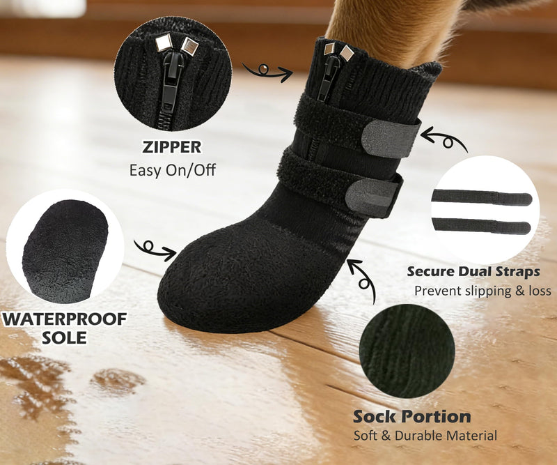 Anti Slip Dog Socks Boots with Zipper,Waterproof Dog Shoes to Prevent Licking Paws,Winter Snow Rain Days/Hot Pavement Protection for Small Medium Large Senior Dogs Black XL - PawsPlanet Australia