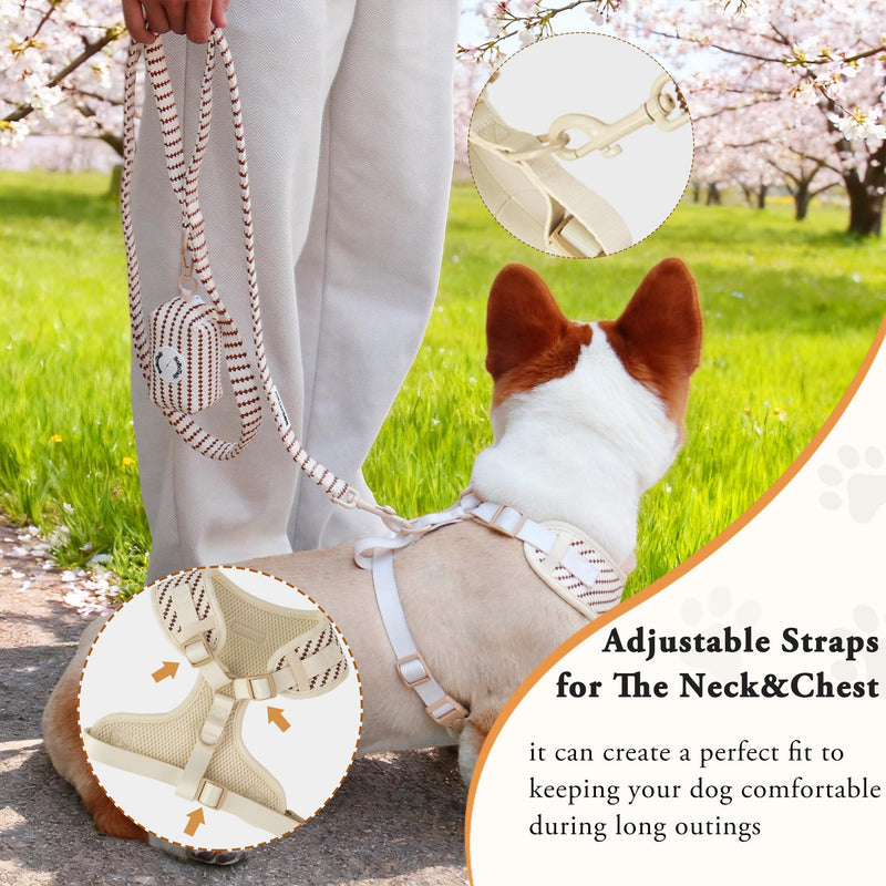 No Pull Dog Vest Harness for Small&Medium Dogs, Side Clip Adjustable Pet Vest, Soft Breathable, Fashion Dog Harnesses for Walking, Running, Shopping (Beige, S) Small Grain S (Chest 16.1"-21.2") - PawsPlanet Australia