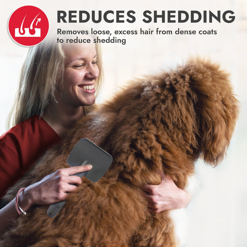 KONG Large Slicker Brush – Removes Loose Hair, Reduces Shedding, Comfortable Non-Slip Grip, Long Metal Pins, for Medium to Large Dogs with Medium to Long Coats, Red/Gray - PawsPlanet Australia