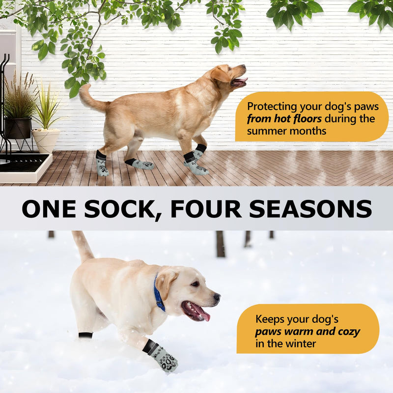 Anti Slip Dog Socks to Prevent Licking Paws - Double Side Paw Covers Dogs Grip Sock for Hardwood Floors, No Twist Dog Grippy Socks for Small Medium Large Senior Dogs, Light Grey and Black, L L(Pack of 4) - PawsPlanet Australia