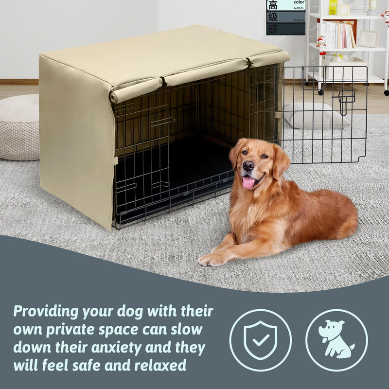 PINVNBY Dog Crate Cover,Crate Covers for Dog Cages, Indoor/Outdoor Breathable Polyester Pet Kennel Cover,Waterproof Durable Lightweight Kennel Cover (42"x27"x29", Beige) 42"x27"x29"