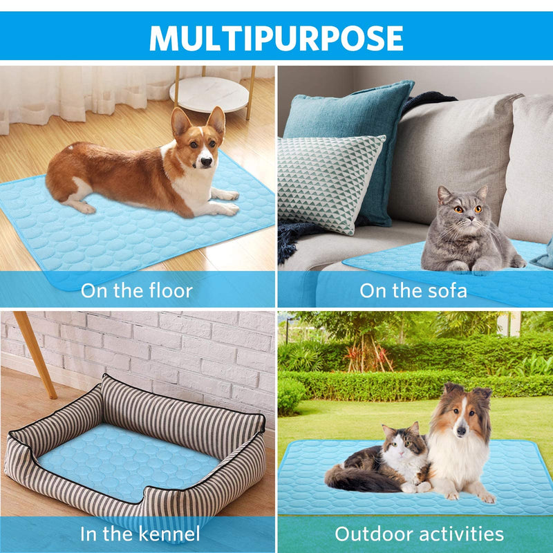 Mannice Dog Cooling Mat, Pet Cooling Mat for Dogs Cooling Blanket for Dogs Dog Cooling Pad for Kennels, Crates, Cars, Indoor & Outdoor Ice Silk Cooling Mat for Extra Large Dogs (Blue, XL(40 * 28")) Blue XL(40*28") - PawsPlanet Australia