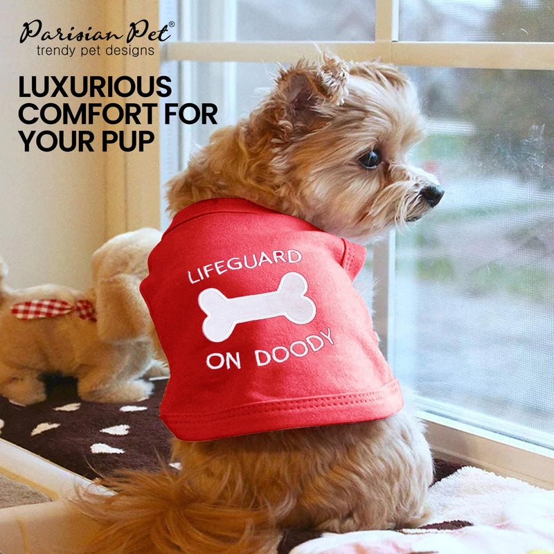 Parisian Pet Dog Tshirt - Embroidered “ Lifeguard on Doody “ Boy Shirt - Pure Cotton and Lightweight Pet Clothes - Machine Washable Pet Shirt for Large Dogs - XL3 3XL - PawsPlanet Australia