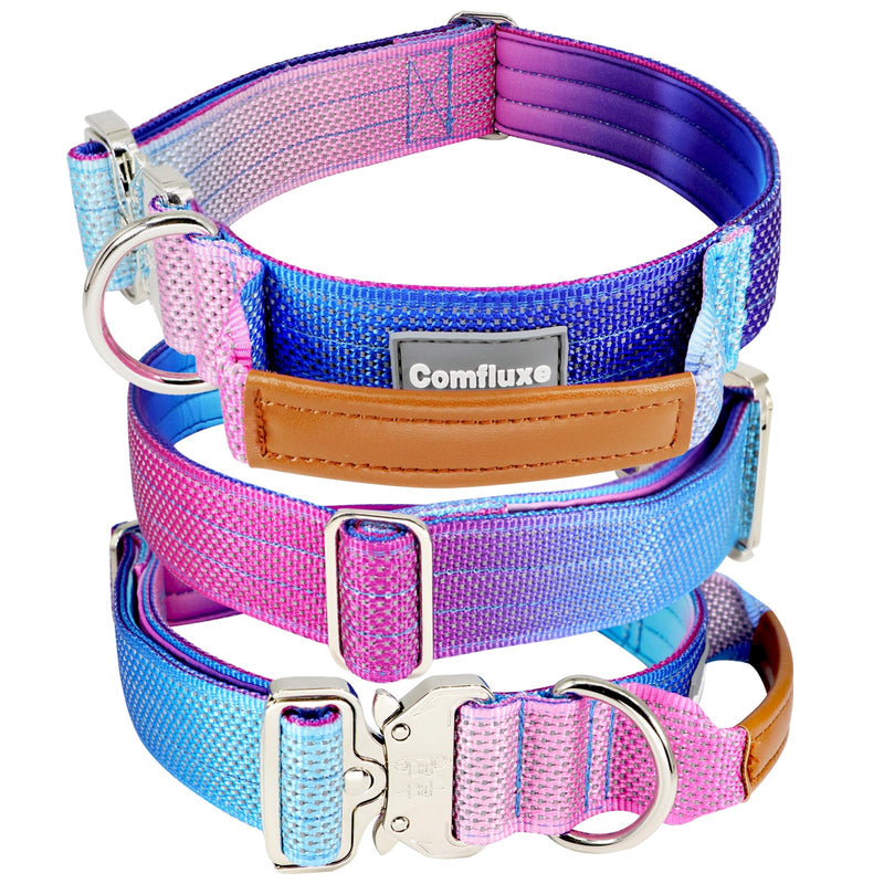 Tactical Dog Collar, Wide Thick Reflective Tactical Military Dog Collar with Handle for Large Dogs, Soft Padded Heavy Duty Dog Collar with Quick Release Metal Buckle (Purple, L) Purple Neck Girth: 16”-26”