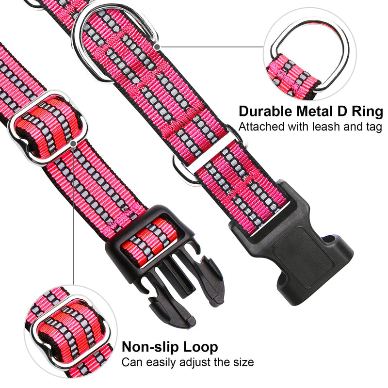 Martingale Dog Collar, Adjustable Nylon Reflective Collar with Quick Release Buckle (Hot Pink, Medium) Hot Pink - PawsPlanet Australia