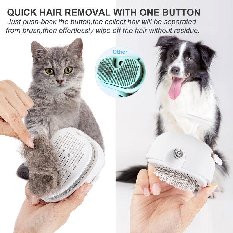 Cat Steam Brush for Shedding,Self Cleaning Cat Brush with Steam,Rechargeable Pet Steam Brush,Mist Brush Comb for Indoor Cats,Cat Hair Brush,Steamy Cat Brush for Short&Long Haired Pets.(White) White - PawsPlanet Australia