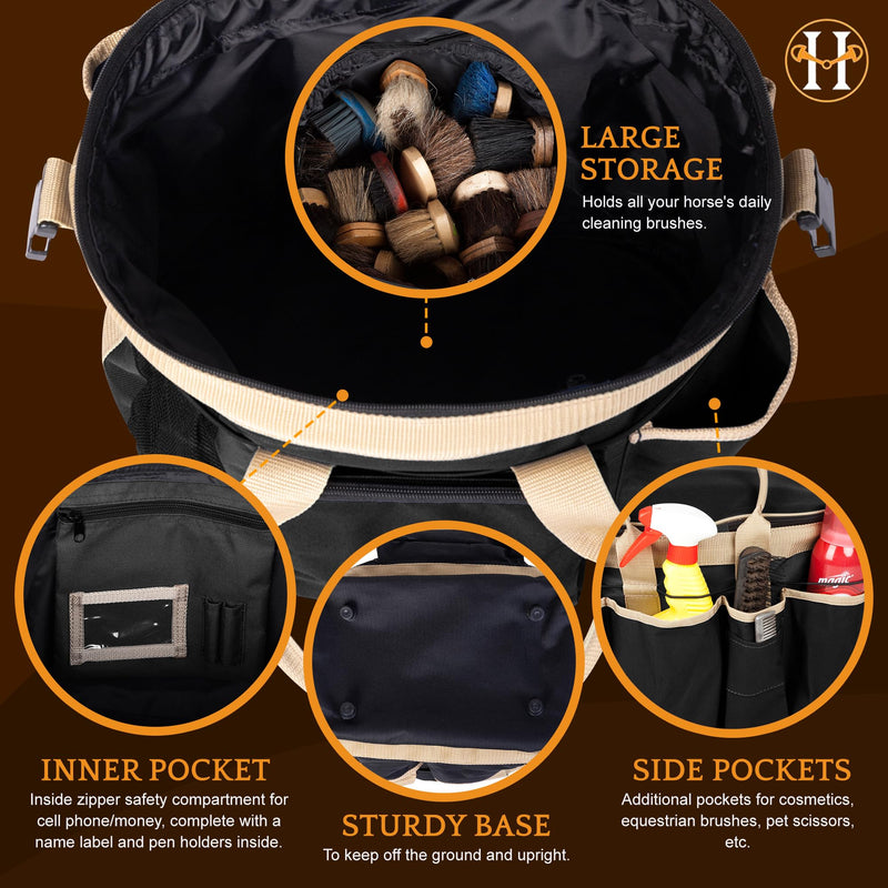 Huntley Equestrian Deluxe Grooming Bag Perfectly Designed Easy Access Multi Pocket Zipper Top Closure Double Handles Shoulder Strap Exterior Pockets One Size Black - PawsPlanet Australia
