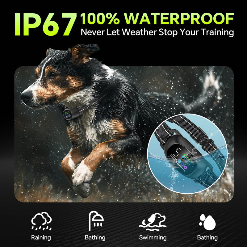 Dog Bark Collar with Remote – 2-in-1 Automatic & Manual Modes, Smart Anti Bark Dog Training Collar with Beep, Vibration & Shock, 330FT Range, IP67 Waterproof, Rechargeable (8-150lbs) BLACK
