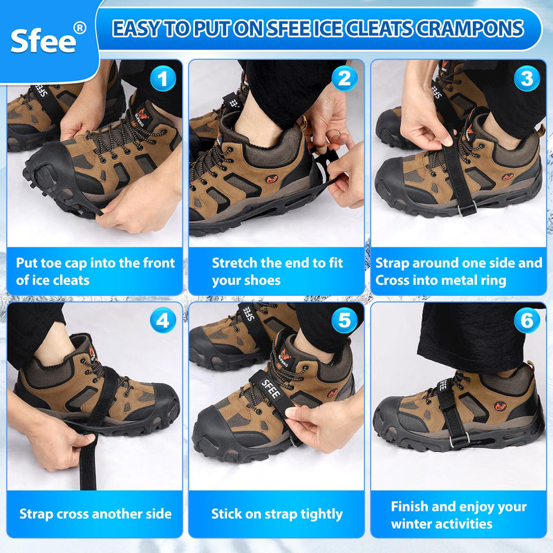 Sfee Crampons Ice Cleats for Shoes and Boots, 28 Steel Shoe Spikes Ultra-Grip Ice Cleats for Men Women Non-Slip Snow Traction Ice Grippers for Shoes and Boots for Walking, Hiking, Climbing, Fishing Large - PawsPlanet Australia