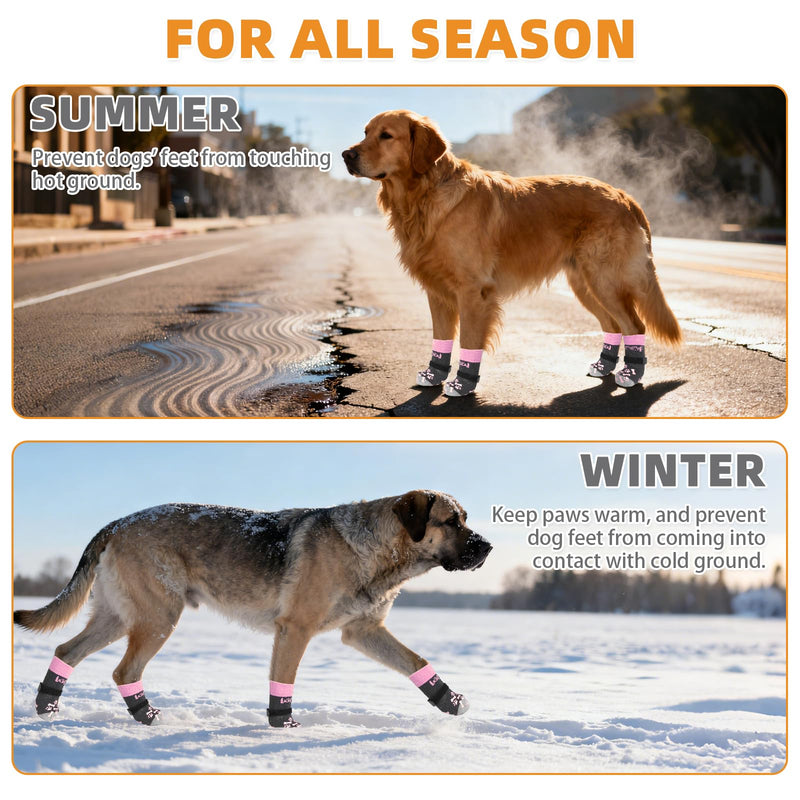 KOOLTAIL Anti Slip Dog Socks to Prevent Licking and Slipping, Winter Warm Pet Shoes Booties for Hardwood Floors, Adjustable Extra-Thick Grip Dog Boots & Paw Protectors for Small Medium Large Senior,XL X-Large Pink - PawsPlanet Australia
