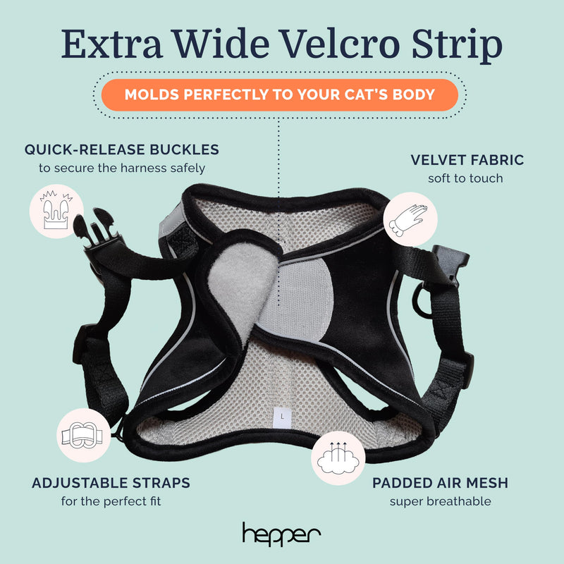 Hepper Cat Harness and Leash Escape Proof Set - Black Tactical Cat Harness with Reflective Safety Strips - Kitten or Cat Vest/Cat Jacket/Cat Walker (M) M (35-46cm Chest) - PawsPlanet Australia