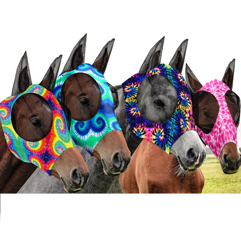 Frienda 4 Pcs 4th of July Horse Fly Masks with Ears Face Covering UV Protection from Insect Pests Elasticity Smooth Comfortable Mesh Horse Mask Accessories(Tie-dye,Large) Tie-dye Large