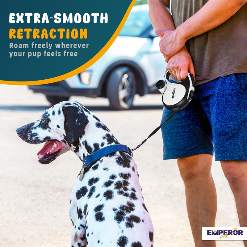 Emperor Pets 26 ft Retractable Dog Leash For Large Dogs - Up to 110lbs, Dog Leashes for Medium Dogs, Large Dog Leash Heavy Duty Dog Leash Retractable 26 ft, Dog Leashes for Large Breed Dogs -Aura BW26 26 ft. (8m) White - PawsPlanet Australia