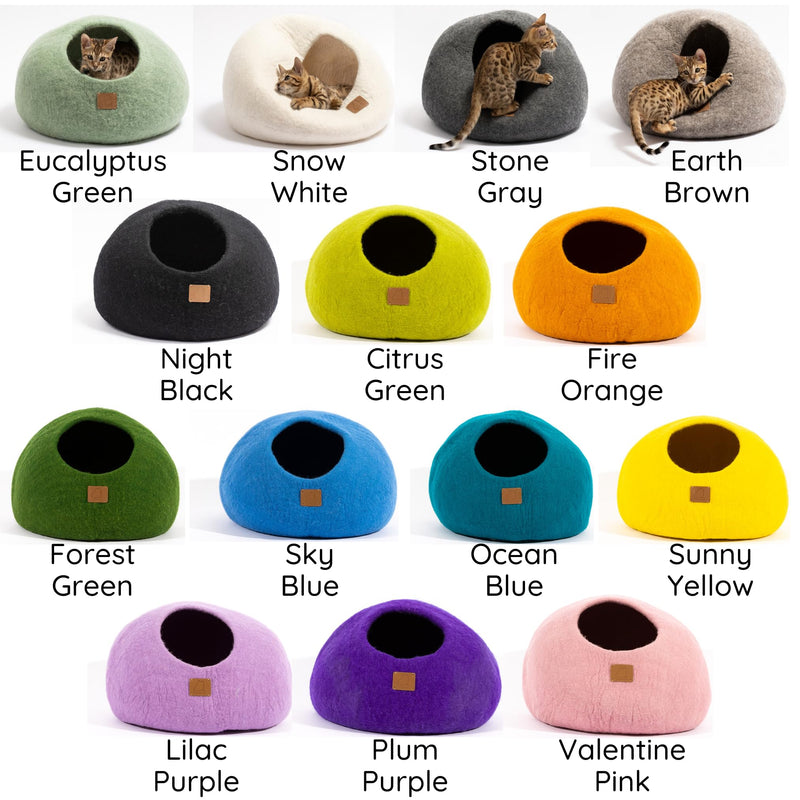 Best Aesthetic Cat Bed - Premium Felted Wool Cat Cave Bed - Cozy Peekaboo Round Cave for Large or Small Cats (Large, Ocean Blue) - PawsPlanet Australia