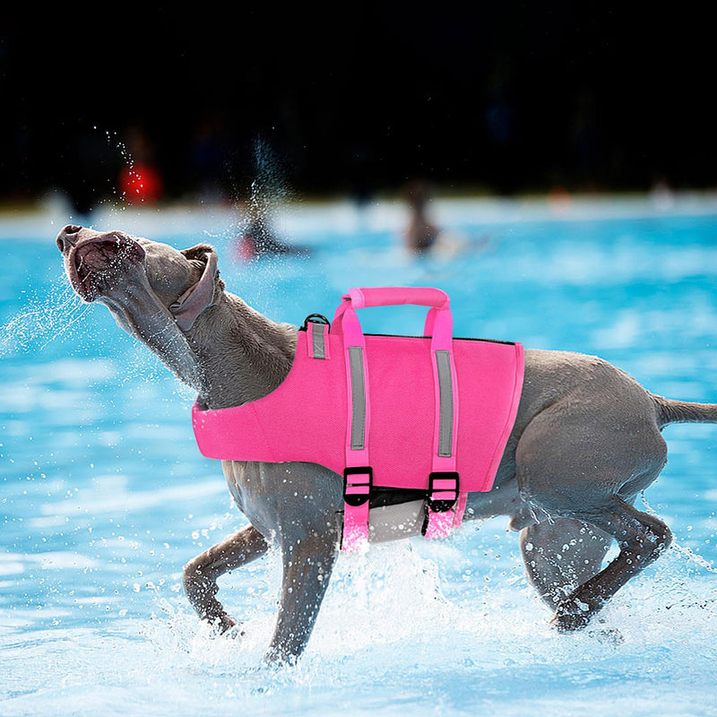 Queenmore Medium Dog Life Jacket,Dog Life Vest for Swimming,Dog Floating Vest for Boating,Pet Puppy Lightweight Adjustable Reflective Lifesaver Vest with Back Zip,Rescue Handle,Leash HooK(Fuchsia M) Fuchsia