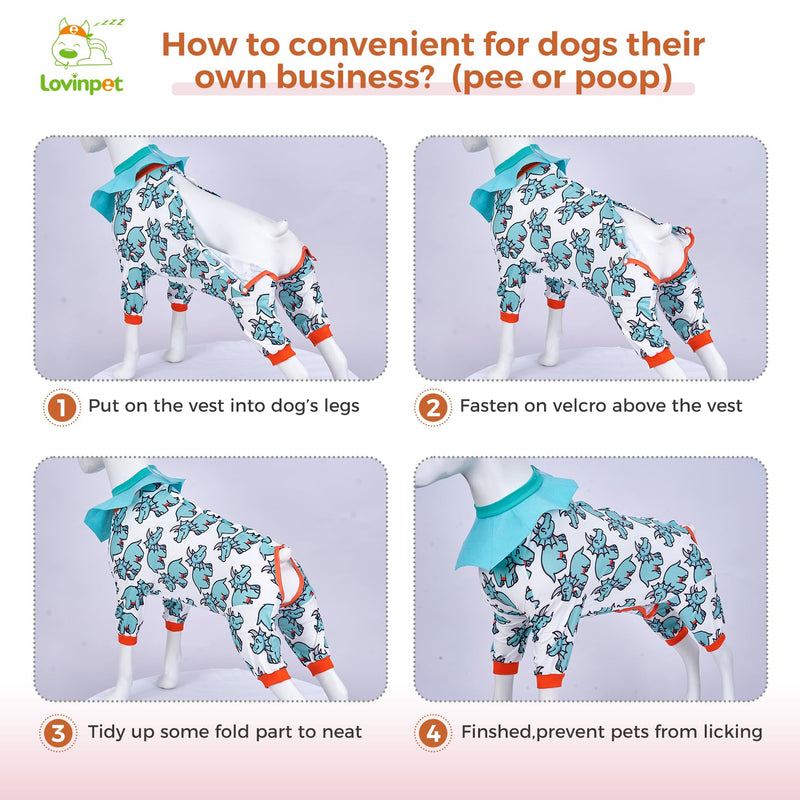 LovinPet Dog Recovery Suit - Medium Large - Dog's Bodysuit Wound Protective Surgical,E-Collar Alternative Recovery Snugly Suit for Abdominal Wounds After Surgery Anti-Licking,Rhino,Green,L Red collar/Blue - PawsPlanet Australia