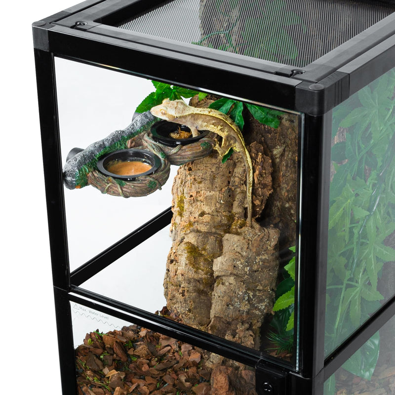 REPTI ZOO Magnetic Reptile Feeding Ledge, Gecko Feeder Ledge with 4PCS Cups, Hollow Vine Food Dish, Reptile Water Bowl for Bearded Dragon Lizard Snake, Reptile Terrarium Tank Accessories Dual Feeder - PawsPlanet Australia