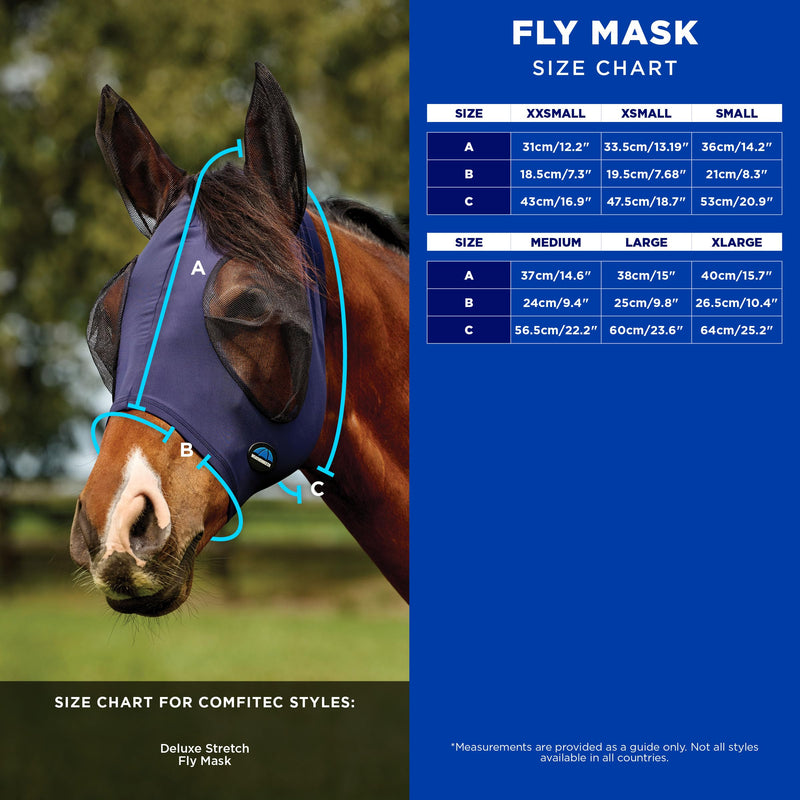 WeatherBeeta ComFiTec Deluxe Stretch Fly Mask with Ears, Navy/Black, Medium M