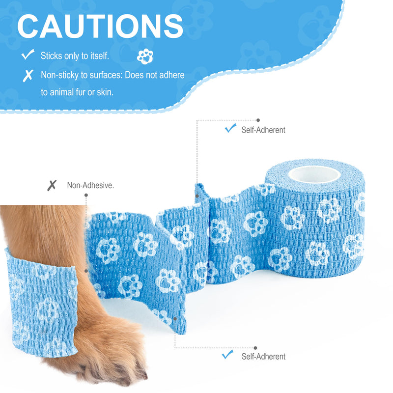 Vet Wrap Cohesive Bandages, Self-Adhesive Bandage Wrap, Breathable Non-Woven Self Adherent Tape for Pet Dog Leg Paw Wound, Horse, Cat, First Aid & Ankle Sprain, 2 Inch (6 Rolls) 6 Rolls