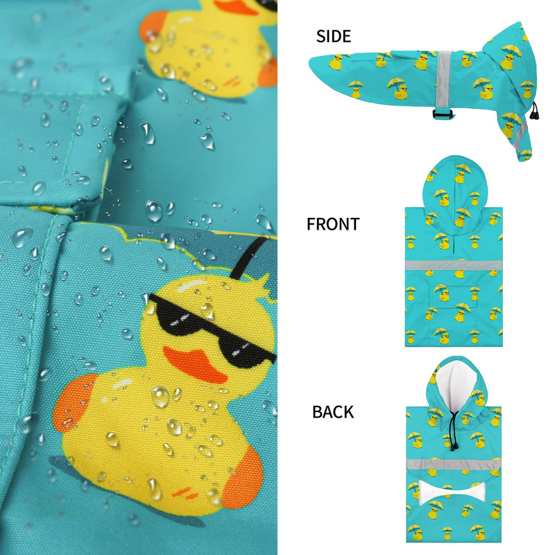 NACOCO Large Dog Raincoat Adjustable - Pet Rubber Ducks Yellow Water Proof Clothes Lightweight Rain Jacket Poncho Hoodies with Strip Reflective Pink (Lake Green XL, Sunglass Duck) X-Large (Pack of 1) Lake Green - PawsPlanet Australia