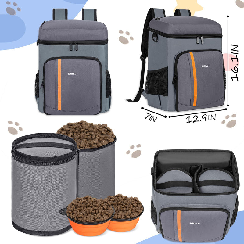 ANILD Dog Travel Backpack - Airline Approved Double-layer Pet Travel Bag Accessories with 2 Food Storage Bag and 2 Foldable Silicone Bowls for Hiking & Camping Dark Grey - PawsPlanet Australia