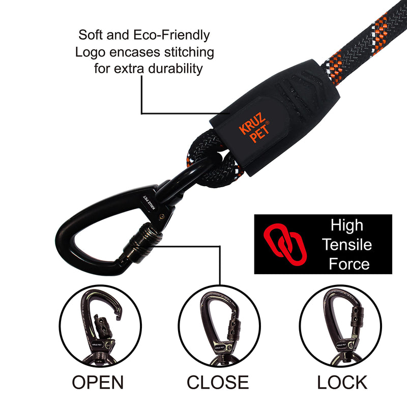 KRUZ Dog Leash (Width - 1/2”, Length - 20 INCH) Reflective Rope Lead with Soft Silicone Grip, Click & Lock Snap Lightweight Leash for Dogs, Durable & Tangle-Free For Walking, Running & Training - Blue - PawsPlanet Australia