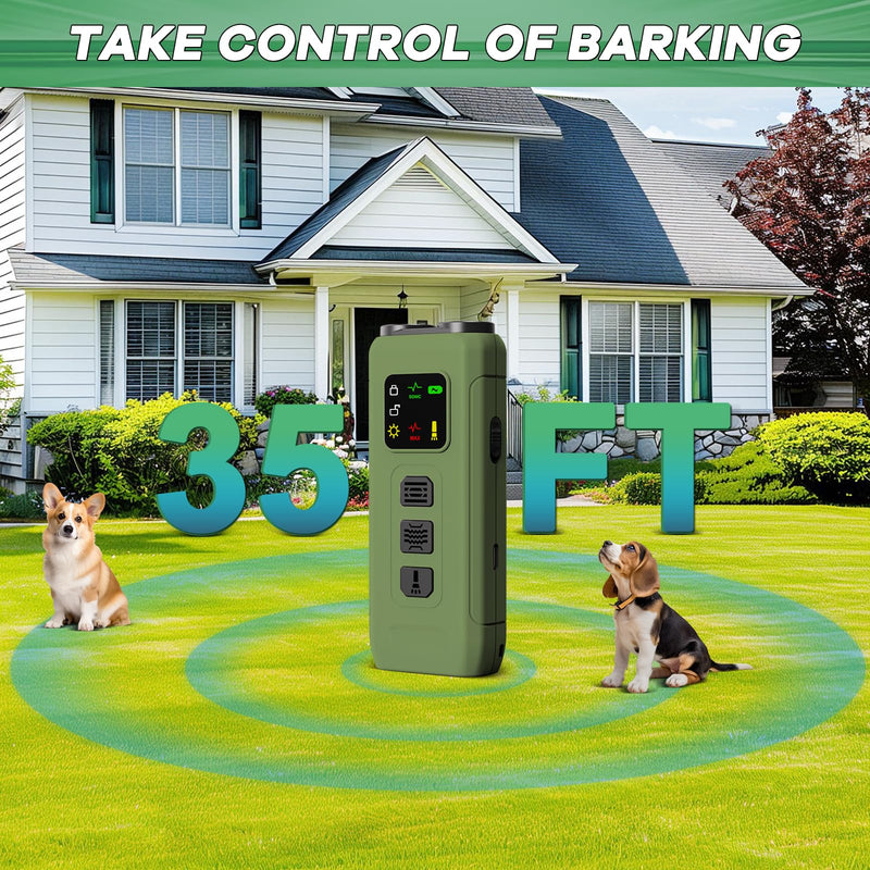Ultrasonic Dog Bark Deterrent & Anti-Barking Training Device, 3 Modes to Stop Dog Barking, Handheld Tool, Safe, Rechargeable, Compact and Portable, Suitable for Indoor/Outdoor Use(Green) Green