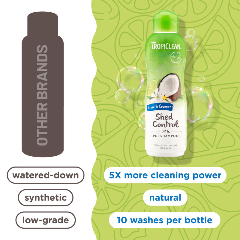 TropiClean Deshedding Dog Shampoo, Fast-Acting Shedding Control & Coat Softener, Puppy Safe, Made in USA, Lime & Coconut Scent, Cat Friendly, 20oz. Lime & Coconut Shed Control Shampoo - PawsPlanet Australia