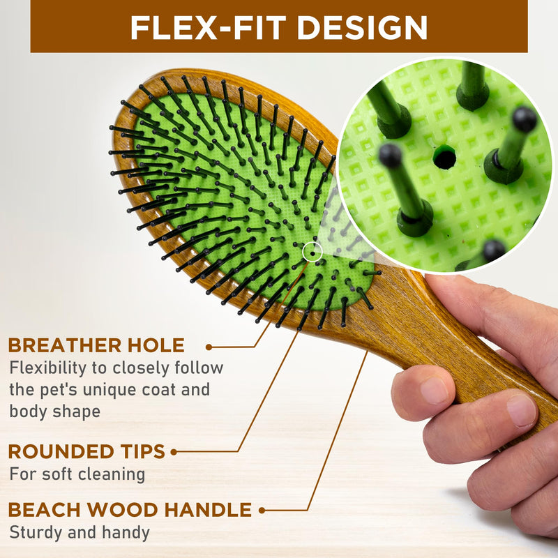 TAKAVU Dog Cat Detangling Brush, Two-Sided Pin & Boar Bristle Grooming Brush for Removing Loose Hair Dirt and Promoting Healthy Coat, De-shedding Pet Supplies Comb, Detangler Brush for Dogs, Cats Black Boar Bristle & Pin Brush - PawsPlanet Australia