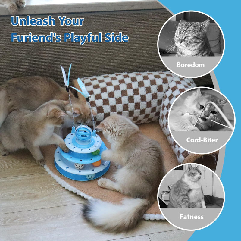 Kitten Toys, Interactive Cat Toys for Indoor Cats, Cat Puzzle Toy, Kitty Toys,cat Toys for Bored Indoor Adult Cats, Cat Ball Toy, Cat Tower with 2 Cat Teasers (Blue) Blue - PawsPlanet Australia