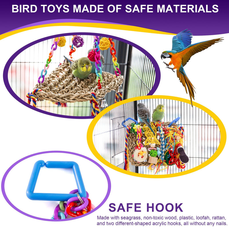 Bird Parakeet Foraging Toys 2PCS - Parrot Cage Accessories Stuff, Natural Woven Climbing Perch Nest, Chewing Toys for Budgerigars, Conure, Cockatiel, Finch, Lovebirds, and Medium, Small Birds