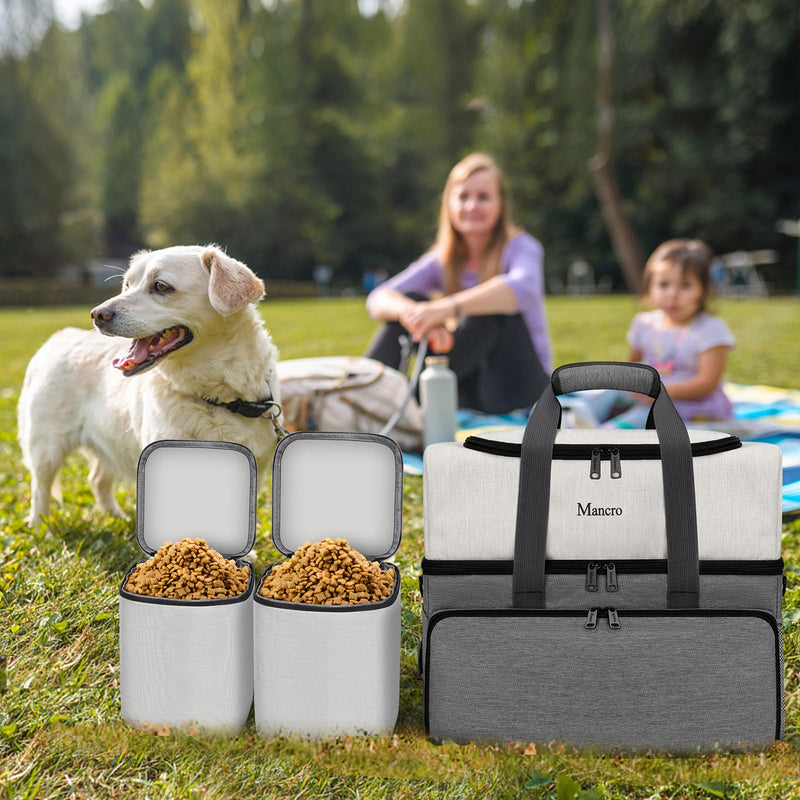 Mancro Dual Layers Dog Travel Bag, Pet Travel Bags with 2 Extra Large Food Containers, 2 Collapsible Dog Bowls, Multi-Pockets Tote Organizer for Pet Supplies, Road Trip Essentials, Weekend Camping Dark Grey - PawsPlanet Australia