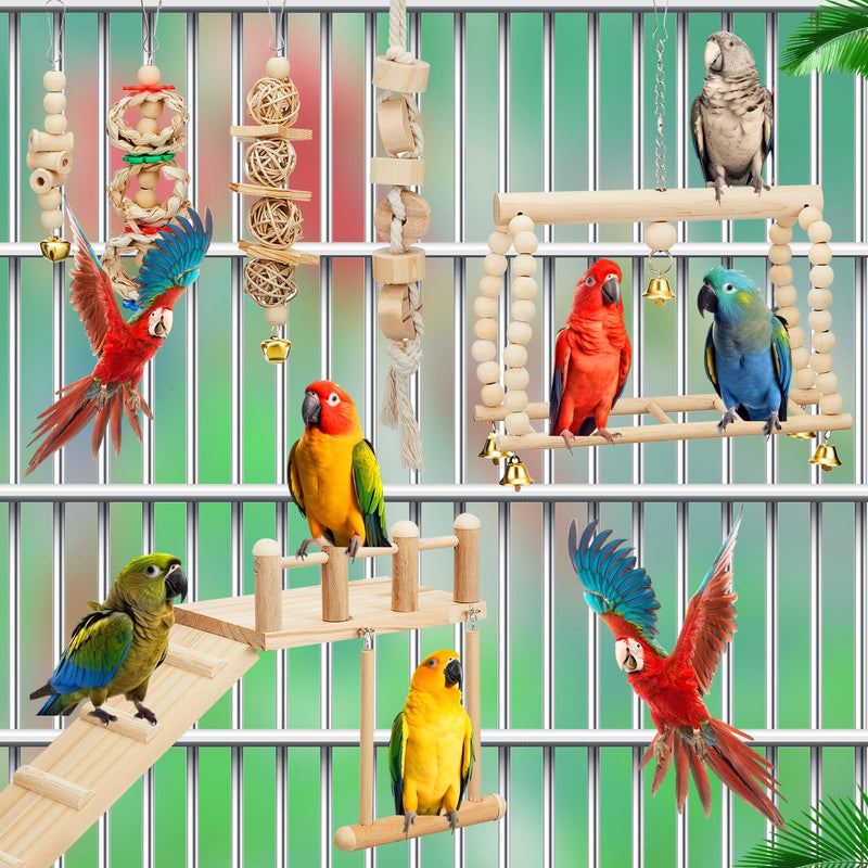 10 Pcs Parrot Swing Toys and Bird Perches Platform with Climbing Ladder Chewing Standing Hanging Parakeet Toys Bird Cage Accessories for Budgerigar Conure Cockatiel Love Birds and Finches - PawsPlanet Australia